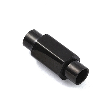 304 Stainless Steel Magnetic Clasps with Glue-in Ends, Hexagon, Black, 18x7.5x7mm, Hole: 4mm