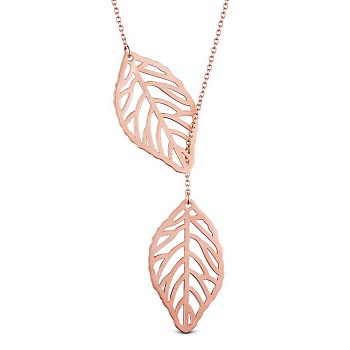 SHEGRACE Fashion Filigree 925 Sterling Silver Pendant Lariat Necklace, with Leaves Pendant, Rose Gold, 15.7 inch(40cm)