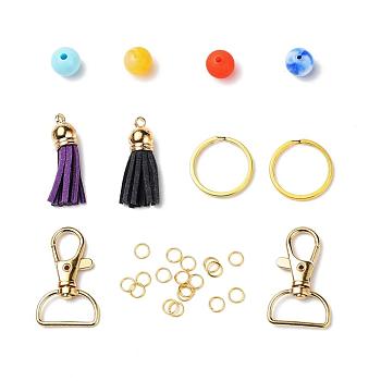 DIY Keychain Making Kits, 60Pcs Round Acrylic Beads, 14Pcs Iron Jump Rings, Split Key Rings and Zinc Alloy Swivel Clasps, 2Pcs Faux Suede Tassel Pendant Decorations, Golden, Beads: 60pcs/set