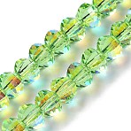 Transparent Electroplate Glass Beads Strands, AB Color Plated, Faceted, Rondelle, Green Yellow, 7.8x5.8~6.3mm, Hole: 1.5mm, about 80pcs/strand, 18.31''~19.88''(46.5~50.5cm)(X-GLAA-Q099-C01-10-1)