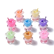 Luminous Translucent Resin Pendants, with Polymer Clay, ABS Imitation Pearl, Glow in the Dark Bear Cup Charm, Mixed Color, 33x23x20mm, Hole: 1.2mm(RESI-D057-08)