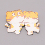 Double Tiger Chinese Zodiac Acrylic Brooch, Lapel Pin for Chinese Tiger New Year Gift, White, Orange, 31.5x41.5x7mm(JEWB-WH0022-19)