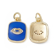 Brass Micro Pave Cubic Zirconia Charms, Enamel Style, Real 18K Gold Plated, Rectangle with Lip Charm, with Jump Ring, Blue, 16x11x2mm, Hole: 3.3mm(KK-E068-VB436-1)