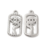 304 Stainless Steel Pendants, Oval with Eye Charm, Stainless Steel Color, 24x12x1.5mm, Hole: 1.6mm(STAS-B032-01P)