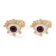 Brass Cuff Rings, Open Rings, with Resin Beads, Long-Lasting Plated, Real 18K Gold Plated, Evil Eye, Dark Red, 2.5mm, Inner Diameter: 17.5mm(RJEW-M138-27G-C)