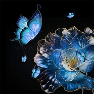 DIY Butterfly Theme Diamond Painting Kits, Including Canvas, Resin Rhinestones, Diamond Sticky Pen, Tray Plate and Glue Clay, Marine Blue, 300x300mm(DIAM-PW0004-031)