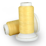 Flat Waxed Polyester Cord, for Leather Sewing Stitching, Champagne Yellow, 0.8mm, about 54.68 yards(50m)/roll(OCOR-E021-A03)