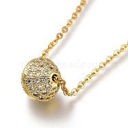 Brass Micro Pave Clear Cubic Zirconia Pendant Necklaces, with 304 Stainless Steel Cable Chains, Bicone, Golden, 17.71 inch(40.5cm)(NJEW-A127-04G)