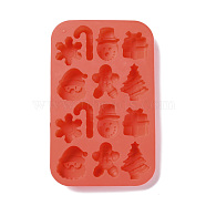 Christmas Theme Candy Cane/Snowman/Snowflake Cake Decoration Food Grade Silicone Molds, Fondant Molds, for Chocolate, Candy, UV Resin & Epoxy Resin Craft Making, Tomato, 204x128x16mm, Inner Diameter: 36~46x24~40mm(DIY-E067-05)