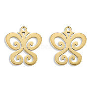 Ion Plating(IP) 201 Stainless Steel Charms, Butterfly, Real 18K Gold Plated, 15x13.5x1mm, Hole: 1.2mm(STAS-N098-131LG)