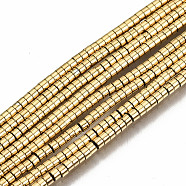 Electroplate Non-magnetic Synthetic Hematite Beads Strands, Column, Real 18K Gold Plated, 1.5x1mm, Hole: 0.8mm, about 382~390pcs/strand, 15.75 inch~15.94 inch(40cm~40.5cm)(X-G-T114-47G)