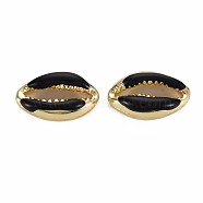 Alloy Enamel Beads, Cowrie Shell Shape, Light Gold, Black, 16.5x10x4.5mm, Hole: 1.2mm(PALLOY-T065-25H)