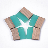 Resin & Walnut Wood Pendants, Rhombus, Turquoise, 24x24x3~4mm, Hole: 2mm(RESI-S358-53E)