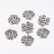 Tibetan Style Bead Caps, Lead Free and Cadmium Free, Flower, Antique Silver, 13mm diameter, 3.5mm thick, hole:2mm(X-EA483Y)