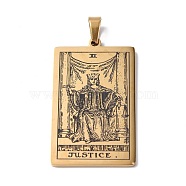 201 Stainless Steel Pendant, Golden, Rectangle with Tarot Pattern, Justice XI, 40x24x1.5mm, Hole: 4x7mm(STAS-B033-01G-11)