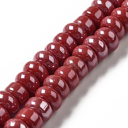 Handmade Lampwork Beads Strands, Rondelle, Indian Red, 9~10x4.5~5mm, Hole: 2.5~3mm, about 68~71pcs/strand, 14.17~16.14 inch(36~41cm)(LAMP-G156-20K)