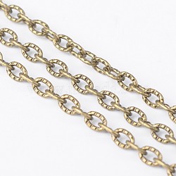 Iron Textured Cable Chains, Unwelded, Lead Free and Nickel Free, with Card Paper, Oval, Antique Bronze, 4x3x1mm(X-CHT104Y-AB)
