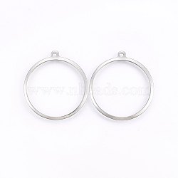 201 Stainless Steel Pendants, Ring, Stainless Steel Color, 27.5x25x1mm, Hole: 1.2mm(X-STAS-E438-31P)