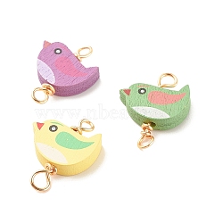 Spray Painted Wood Connector Charms, with Golden Tone Copper Wire Loops, Bird, Mixed Color, 27x20.5x5mm, Hole: 3~4.5mm(PALLOY-JF01427-04)