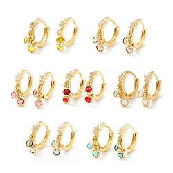Star Cubic Zirconia Hoop Earrings with Flat Round Drop, Brass Jewelry for Women, Cadmium Free & Nickel Free & Lead Free, Real 18K Gold Plated, Mixed Color, 19.5mm, Pin: 0.7mm(EJEW-P196-19G)