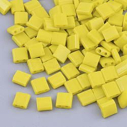2-Hole Glass Seed Beads, Opaque Colours, Square, Yellow, 5x4.5~5.5x2~2.5mm, Hole: 0.5~0.8mm, about 118pcs/10g(X-SEED-S031-L-042)