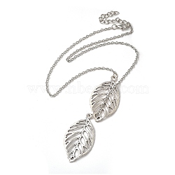 Simple Hollow Leaf Alloy Lariat Necklaces, Antique Silver, 16.5 inch(NJEW-N0052-002A)