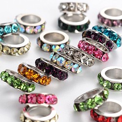 Brass Rhinestone Spacer Beads, Grade A, Platinum Metal Color, Mixed Color, 8x2.5mm, Hole: 5mm(RB-H253-8x2.5mm-M)