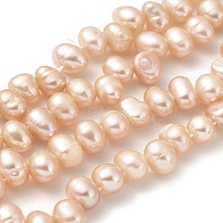 Natural Cultured Freshwater Pearl Beads Strands, Top Drilled, Rice, Grade 3A, PeachPuff, 5~5.5mm, Hole: 0.5mm, about 37pcs/strand, 7.09 inch(18cm)(PEAR-A006-25A)