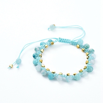 Natural Hemimorphite Braided Bead Bracelets, Nylon Thread Square Knot Bracelet, with Brass Spacer Beads, 2-1/4 inch~3-1/4 inch(5.8~8.2cm)