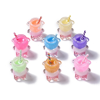 Luminous Translucent Resin Pendants, with Polymer Clay, ABS Imitation Pearl, Glow in the Dark Bear Cup Charm, Mixed Color, 33x23x20mm, Hole: 1.2mm