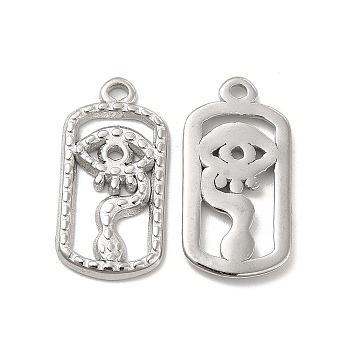 304 Stainless Steel Pendants, Oval with Eye Charm, Stainless Steel Color, 24x12x1.5mm, Hole: 1.6mm