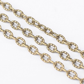 Iron Textured Cable Chains, Unwelded, Lead Free and Nickel Free, with Card Paper, Oval, Antique Bronze, 4x3x1mm