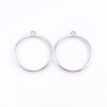 201 Stainless Steel Pendants, Ring, Stainless Steel Color, 27.5x25x1mm, Hole: 1.2mm