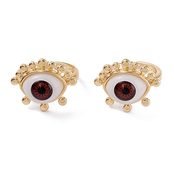 Brass Cuff Rings, Open Rings, with Resin Beads, Long-Lasting Plated, Real 18K Gold Plated, Evil Eye, Dark Red, 2.5mm, Inner Diameter: 17.5mm