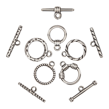 5 Sets 5 Style  304 Stainless Steel Toggle Clasps, Ring, Stainless Steel Color, ring: 19~22x15.5~17x2~3mm, Hole: 2.3~2.6mm, 1 set/style