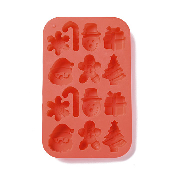 Christmas Theme Candy Cane/Snowman/Snowflake Cake Decoration Food Grade Silicone Molds, Fondant Molds, for Chocolate, Candy, UV Resin & Epoxy Resin Craft Making, Tomato, 204x128x16mm, Inner Diameter: 36~46x24~40mm