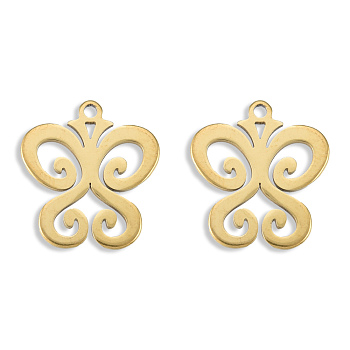 Ion Plating(IP) 201 Stainless Steel Charms, Butterfly, Real 18K Gold Plated, 15x13.5x1mm, Hole: 1.2mm