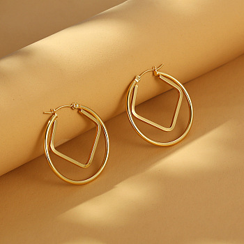 304 Stainless Steel Hoop Earrings, Ring with Rhombus, Golden, 35mm