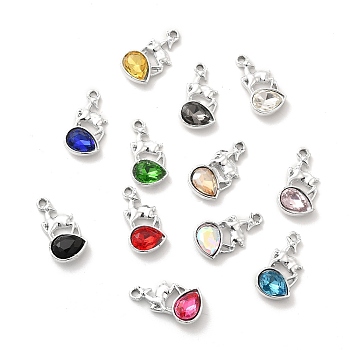UV Plating Alloy Glass Pendants, Platinum, Sheep with Teardrop Charms, Mixed Color, 20x10x4mm, Hole: 1.7mm