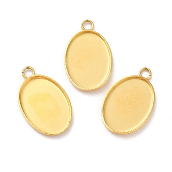 Ion Plating(IP) 304 Stainless Steel Pendant Cabochon Settings, Plain Edge Bezel Cups, Oval, Golden, Tray: 14x10mm, 17.5x11x1.3mm, Hole: 1.8mm