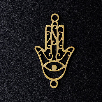 201 Stainless Steel Links connectors, Hamsa Hand, Golden, 23.5x13x1mm, Hole: 1.5mm
