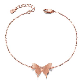 SHEGRACE Unique Design 925 Sterling Silver Link Bracelet, with Butterfly(Chain Extenders Random Style), Rose Gold, 6-3/4 inch(17cm)