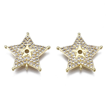 Brass Micro Pave Clear Cubic Zirconia Pendants, Star, Golden, 18x19x2.5mm, Hole: 1mm