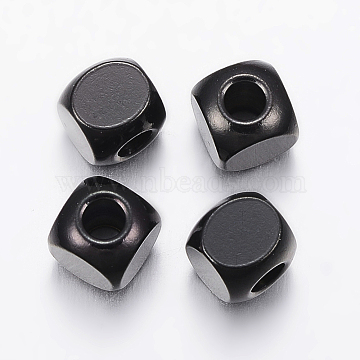 304 Stainless Steel Beads, Cube, Electrophoresis Black, 6x6x6mm, Hole: 3mm(X-STAS-F136-01B-6x6mm)
