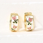 Flower Brass Hoop Earrings, Cadmium Free & Lead Free, Rack Plating, Long-Lasting Plated, Real 18K Gold Plated, 14x5.5mm(EJEW-D352-07G)