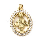 Religion Brass Micro Pave Cubic Zirconia Pendants, Real 18K Gold Plated, Long-Lasting Plated, Rack Plating, Lead Free & Cadmium Free, Saint Charms, Oval, 28.5x21x3mm, Hole: 5x9mm(KK-H267-099G-03)