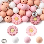 DIY Daisy Round Beads Findings Kits, including Silicone & Brass Rhinestone Beads, Dark Salmon, 19x7.5mm, Hole: 2.5mm(DIY-FS0010-24B)