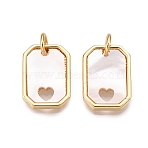 Brass & Shell Charms, Rectangle & Heart, Real 18K Gold Plated, 13.5x10x2mm, Hole: 3mm(KK-N254-212G)