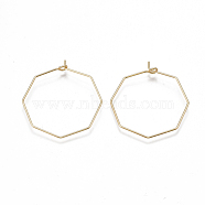 Brass Hoop Earring Findings, Wine Glass Charms Findings, Octagon, Real 18K Gold Plated, 50x48x0.8mm, Pin: 0.8mm(KK-T038-428A-G)