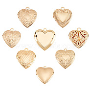 PandaHall Elite 8Pcs 8 Style Iron Locket Pendants, Photo Frame Charms for Necklaces, Heart, Golden, 22.5~24.5x19.5~22x5.5~6mm, Hole: 1.8mm, Inner Diameter: 13.5~16x14~16mm, 1pc/style(IFIN-PH0001-98)